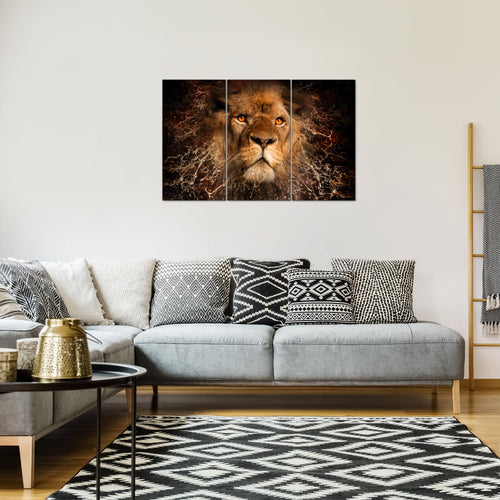 Runa Art Wandbilder Afrika Löwe Bild XXL Wohnzimmer Schlafzimmer Schwarz Gold Abstrakt Tiere 120 x 80 cm 3 Teilig 040731a