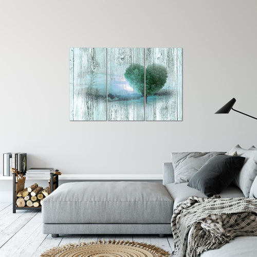 Runa Art Wandbilder Herbst Vintage Bild XXL Wohnzimmer Schlafzimmer Türkis Baum Herz 120 x 80 cm 3 Teilig 606531b