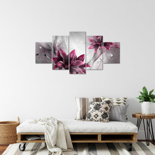 Runa Art Bild Wohnzimmer Schlafzimmer Blumen Lilien 5 Teilig Abstrakt Grau Rot Wandbilder auf Vlies Leinwand 036853a