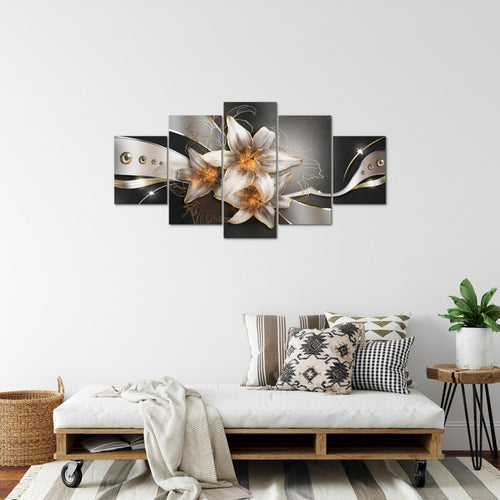 Runa Art Bild Wohnzimmer Schlafzimmer Blumen Lilien 5 Teilig Abstrakt Gelb Gold Wandbilder auf Vlies Leinwand 039653a