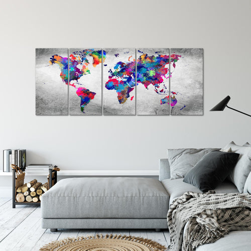 Runa Art Wandbild XXL Weltkarte Büro Wohnzimmer 200 x 80 cm Bunt 5 Teilig - Made in Germany - 013355b