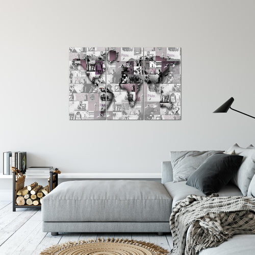 Runa Art Wandbilder Weltkarte Banksy Collage Bild XXL Loft Wohnzimmer Bunt Pop Art 120 x 80 cm 3 Teilig 104531a