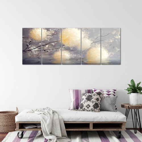 Runa Art Wandbild XXL Pusteblumen Wohnzimmer Schlafzimmer 200 x 80 cm Grau Beige 5 Teilig - Made in Germany - 044255a