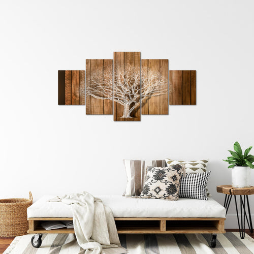 Runa Art Bild Wohnzimmer Baum Abstrakt 5 Teilig Holzmotiv Beige Braun Wandbilder auf Vlies Leinwand 039953a