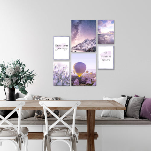 Novart Wandbilder Set Natur Blumen Violett Lila Rosa - KEIN EXTRA RAHMEN BENÖTIGT -  Modern Deko  - Wohnzimmer Schlafzimmer N006463a