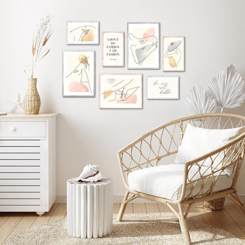 Novart Wandbilder Fashion - KOMPLETT AUFHÄNGFERTIG - mit Spruch Wohnzimmer Mädchen Teenager - 7 Moderne Mood-Bilder - N022071a