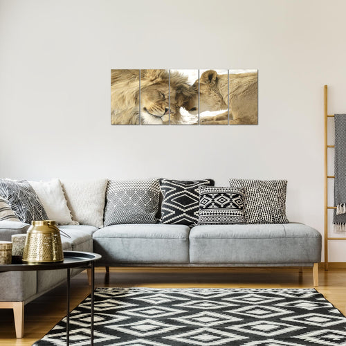 Runa Art Bild Löwen Liebe Wandbilder auf Vlies Leinwand 5 Teilig Wanddekoration Wohnzimmer Schlafzimmer 002156a