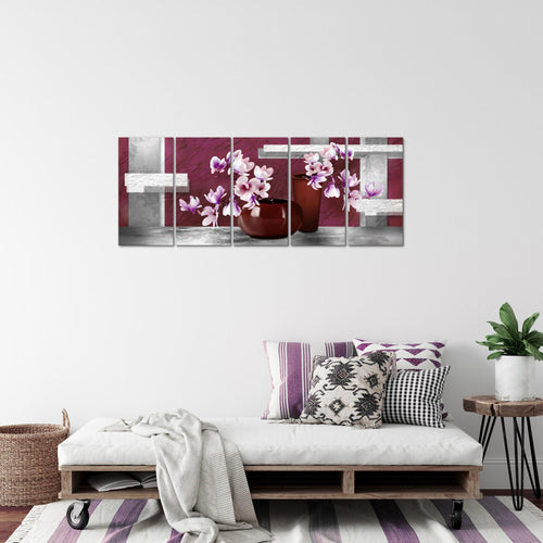 Runa Art Bild Blumen Abstrakt Wandbilder auf Vlies Leinwand 5 Teilig Wanddekoration Wohnzimmer Schlafzimmer 035256a