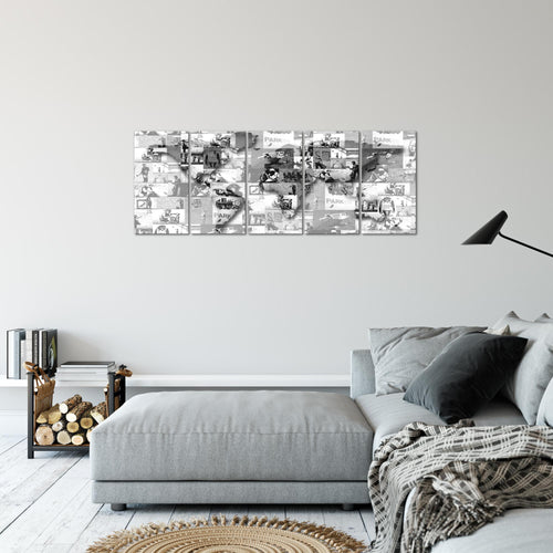 Runa Art Bild Weltkarte Banksy Collage Wandbilder auf Vlies Leinwand 5 Teilig Wanddekoration Loft Wohnzimmer 104556c