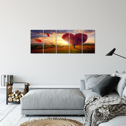 Runa Art Bild Herbst Baum Herz Wandbilder auf Vlies Leinwand 5 Teilig Wanddekoration Wohnzimmer Schlafzimmer 605856a