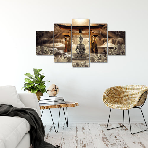 Runa Art Bild Wohnzimmer Schlafzimmer Feng Shui Buddha 5 Teilig Wellness Zen Braun Wandbilder auf Vlies Leinwand 036453b