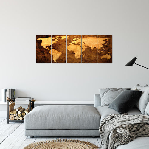 Runa Art Bild Weltkarte Wandbilder auf Vlies Leinwand 5 Teilig Wanddekoration Büro Wohnzimmer 101756a