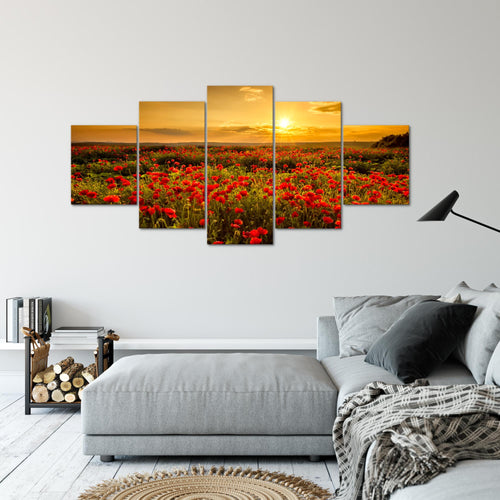 Runa Art - Bilder Mohnblumen 200 x 100 cm 5 Teilig XXL Wanddekoration Design Rot 043951a
