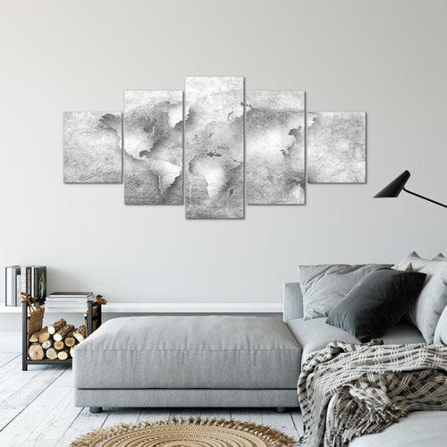 Runa Art - Bilder Weltkarte 200 x 100 cm 5 Teilig XXL Wanddekoration Design Grau 025751c