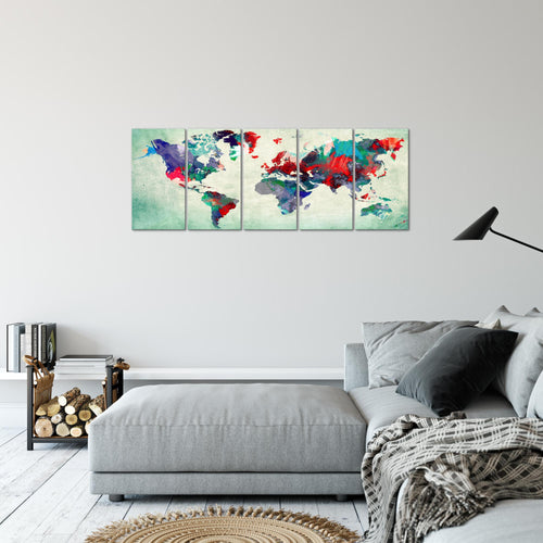 Runa Art Bild Weltkarte Wandbilder auf Vlies Leinwand 5 Teilig Wanddekoration Büro Wohnzimmer 105156b