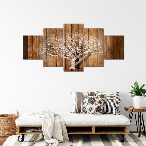 Runa Art - Bilder Baum Abstrakt 200 x 100 cm 5 Teilig XXL Wanddekoration Design Beige Braun 039951a