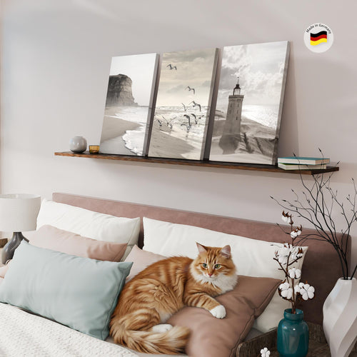 Novart Bilder Set Landschaft - KEIN EXTRA RAHMEN BENÖTIGT - Wandbilder für Wohnzimmer Schlafzimmer Büro - 3 Teilig Deko Küste - N033736a
