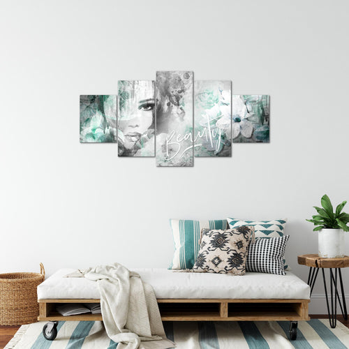 Runa Art Bild Wohnzimmer Schlafzimmer Blumen Vintage 5 Teilig Frau Bunt Wandbilder auf Vlies Leinwand 039353b