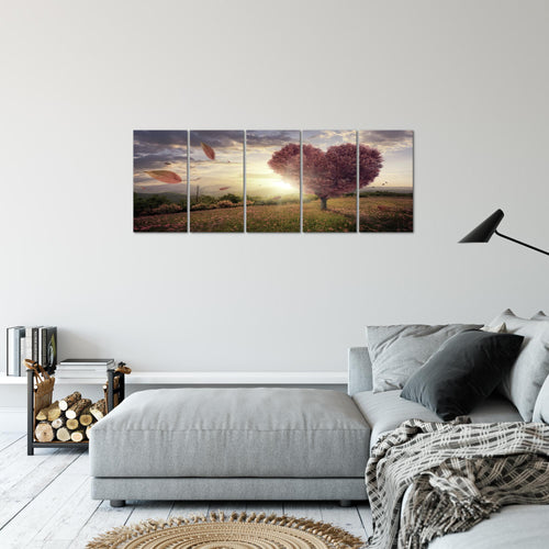 Runa Art Bild Herbst Baum Herz Wandbilder auf Vlies Leinwand 5 Teilig Wanddekoration Wohnzimmer Schlafzimmer 605856c