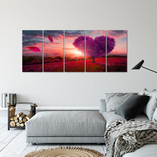 Runa Art Wandbild XXL Herbst Baum Herz Wohnzimmer Schlafzimmer 200 x 80 cm Lila Violett 5 Teilig - Made in Germany - 605855b