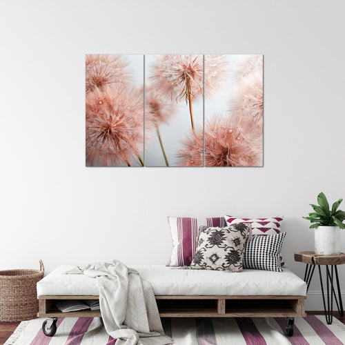 Runa Art Wandbilder Blumen Pusteblumen Bild XXL Wohnzimmer Schlafzimmer Grau Rosa Natur 120 x 80 cm 3 Teilig 042031a