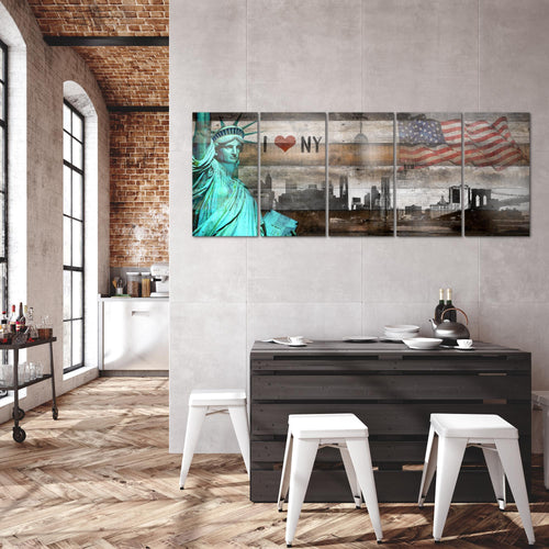 Runa Art Wandbild XXL New York City Wohnzimmer Büro 200 x 80 cm Türkis Braun 5 Teilig - Made in Germany - 034255c