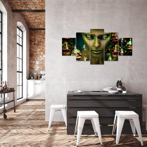 Runa Art Bild Wohnzimmer Schlafzimmer Frau Gesicht Lippen 5 Teilig Kosmetik Fashion Grün Gold Wandbilder auf Vlies Leinwand 042153b