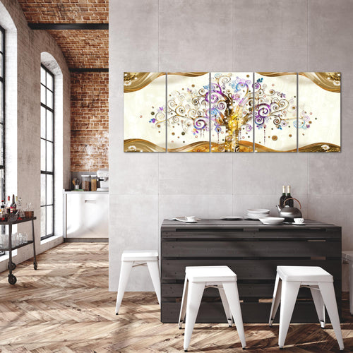 Runa Art Wandbild XXL Gustav Klimt Baum des Lebens Wohnzimmer 200 x 80 cm Bunt 5 Teilig - Made in Germany - 003055a