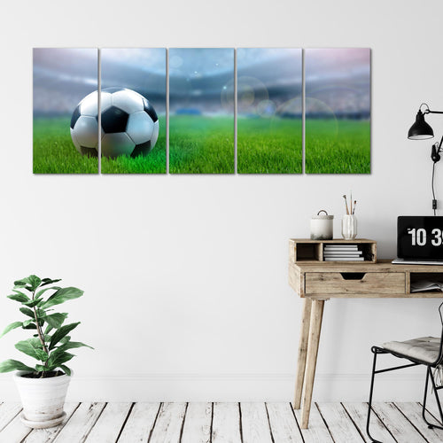Runa Art Wandbild XXL Fussball Wohnzimmer Schlafzimmer 200 x 80 cm Grau 5 Teilig - Made in Germany - 402455a