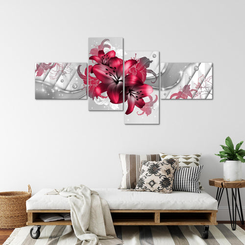Runa Art Bild XXL 4 Teilig Blumen Lilien 200 x 100 cm Kunstdruck auf Vlies Leinwand Wanddeko Wohnzimmer Schlafzimmer 017341b