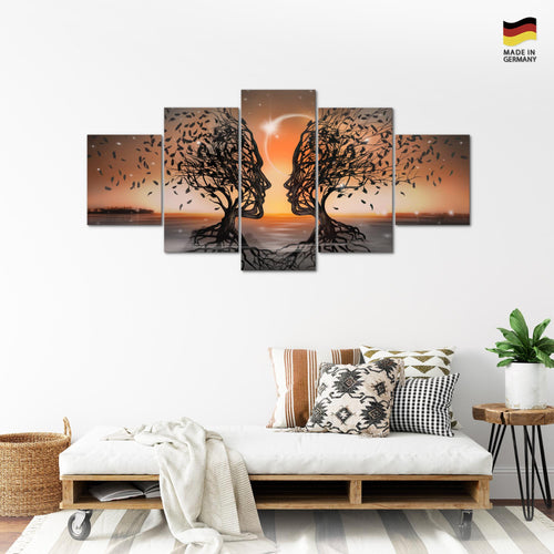Runa Art - Bilder Abstrakt 200 x 100 cm 5 Teilig XXL Wanddekoration Design Gesichter Orange 044851c