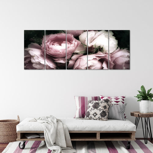 Runa Art Wandbild XXL Blumen Rosen Wohnzimmer Schlafzimmer 200 x 80 cm Schwarz Bunt 5 Teilig - Made in Germany - 039155a