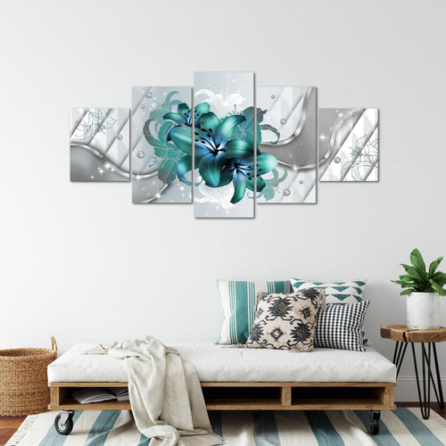 Runa Art - Bilder Blumen Lilien 200 x 100 cm 5 Teilig XXL Wanddekoration Design Türkis 017351a