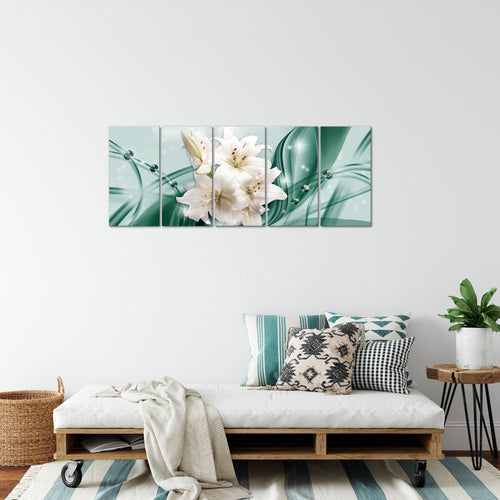 Runa Art Bild Blumen Lilien Wandbilder auf Vlies Leinwand 5 Teilig Wanddekoration Wohnzimmer Schlafzimmer 017156b