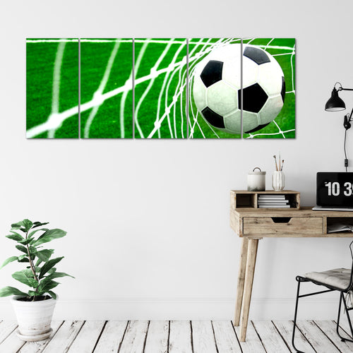 Runa Art Wandbild XXL Fussball Wohnzimmer Schlafzimmer 200 x 80 cm Grün 5 Teilig - Made in Germany - 611455a