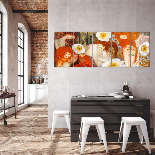 Runa Art Wandbild XXL Collage Gustav Klimt Wohnzimmer 200 x 80 cm Rot 5 Teilig - Made in Germany - 018555a