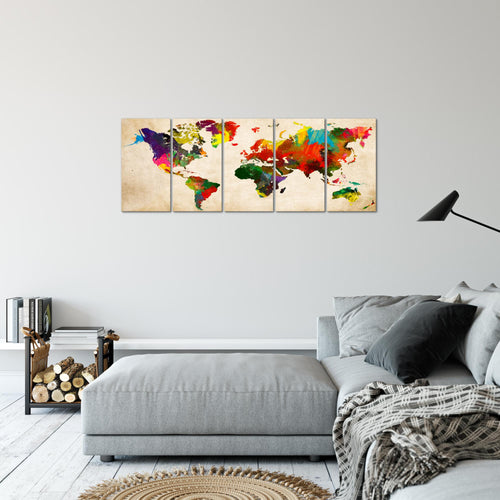Runa Art Bild Weltkarte Wandbilder auf Vlies Leinwand 5 Teilig Wanddekoration Büro Wohnzimmer 105156a