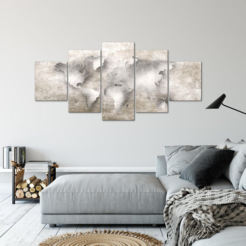 Runa Art - Bilder Weltkarte 200 x 100 cm 5 Teilig XXL Wanddekoration Design Biege 025751a