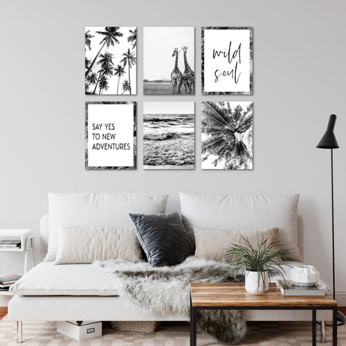 Novart Wandbilder - KEIN EXTRA RAHMEN BENÖTIGT - Wohnzimmer Schlafzimmer - Bilder Modern Afrika Giraffen - Palmen - N014365a
