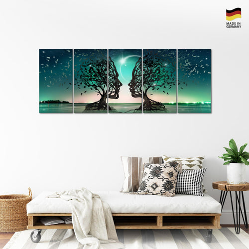Runa Art Wandbild XXL Liebespaar Wohnzimmer Schlafzimmer 200 x 80 cm Türkis 5 Teilig - Made in Germany - 044855a