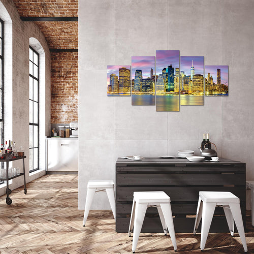 Runa Art Bild Wohnzimmer Büro New York City 5 Teilig Amerika NY Lila Bunt Wandbilder auf Vlies Leinwand 010053c