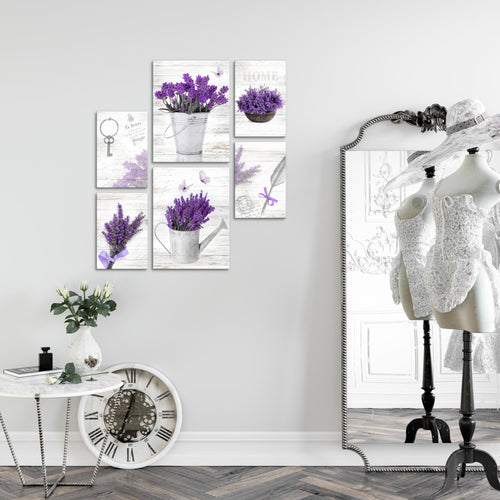 Novart Wandbilder Set Home Provence Lavendel Viollet - KEIN EXTRA RAHMEN BENÖTIGT -  Modern Deko  - Wohnzimmer Schlafzimmer N002963a