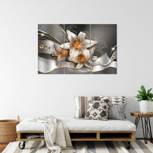 Runa Art Wandbilder Blumen Lilien Bild XXL Wohnzimmer Schlafzimmer Gelb Gold Abstrakt 120 x 80 cm 3 Teilig 039631a