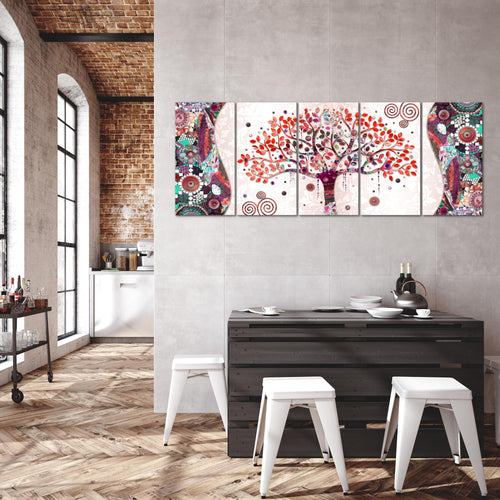 Runa Art Wandbild XXL Gustav Klimt - Baum des Lebens Wohnzimmer 200 x 80 cm Rosa 5 Teilig - Made in Germany - 004655c