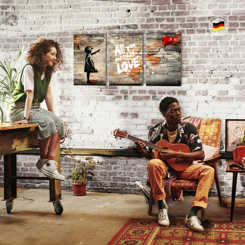 Novart Bilder Set Street Art - KEIN EXTRA RAHMEN BENÖTIGT - Wandbilder für Wohnzimmer Schlafzimmer Büro - 3 Teilig Deko Mädchen - N042036a