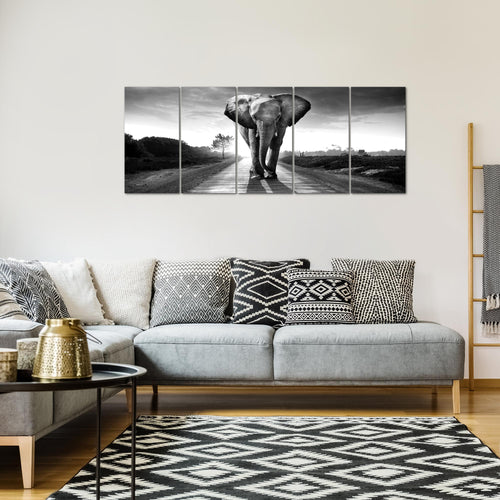 Runa Art Wandbild XXL Afrika Elefant Wohnzimmer Schlafzimmer 200 x 80 cm Schwarz Weiss 5 Teilig - Made in Germany - 042655c