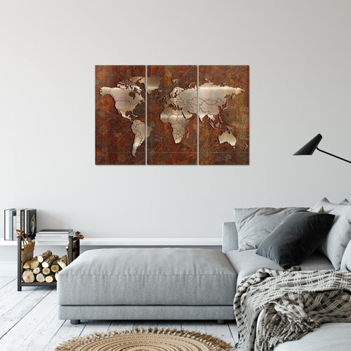 Runa Art Wandbilder Weltkarte Bild XXL Büro Wohnzimmer Braun Antik Vintage 120 x 80 cm 3 Teilig 109031a