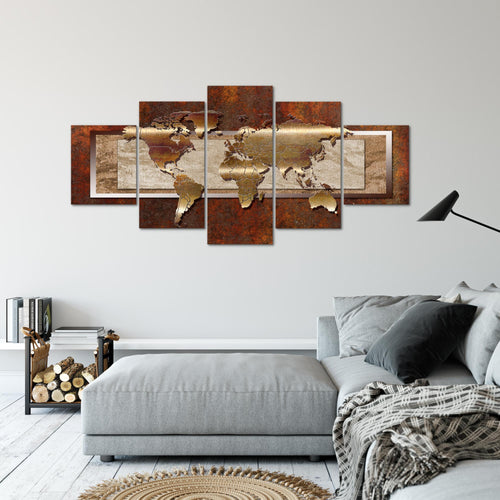 Runa Art - Bilder Weltkarte 200 x 100 cm 5 Teilig XXL Wanddekoration Design Braun 106751a