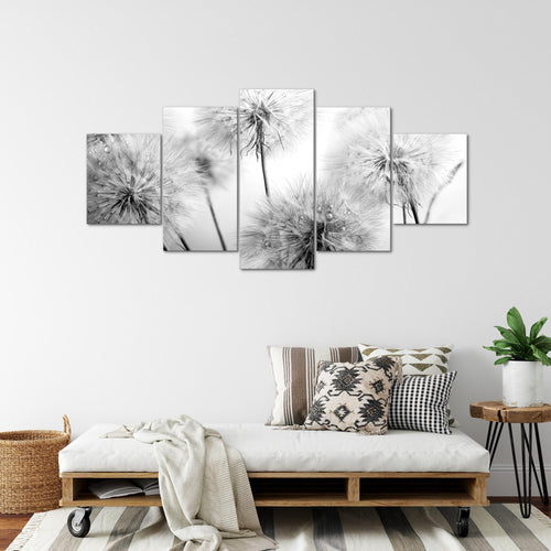 Runa Art - Bilder Blumen Pusteblumen 200 x 100 cm 5 Teilig XXL Wanddekoration Design Schwarz Weiss 042051c
