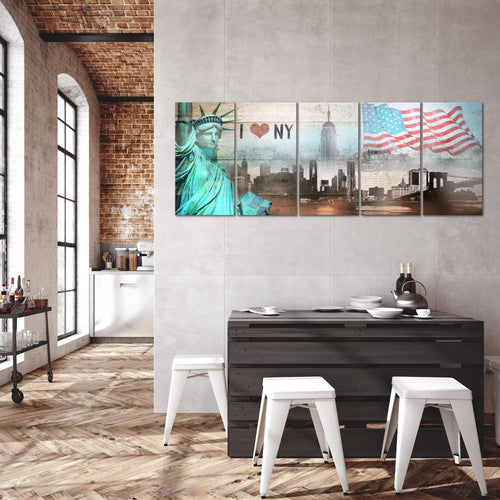 Runa Art Wandbild XXL New York City Wohnzimmer Büro 200 x 80 cm Beige Bunt 5 Teilig - Made in Germany - 034255b